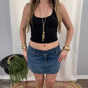 Vintage American Eagle blue denim mini skirt snap button waist